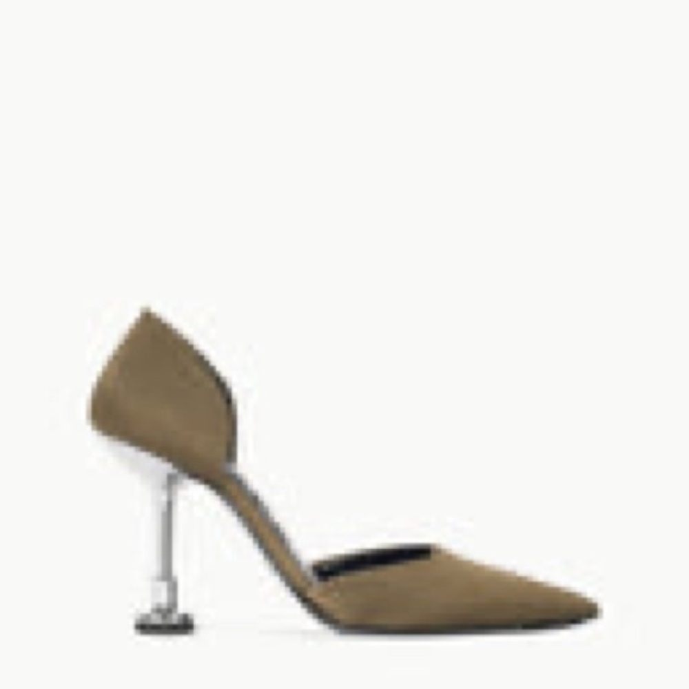 STAUD khaki green and Silver Satin Heels